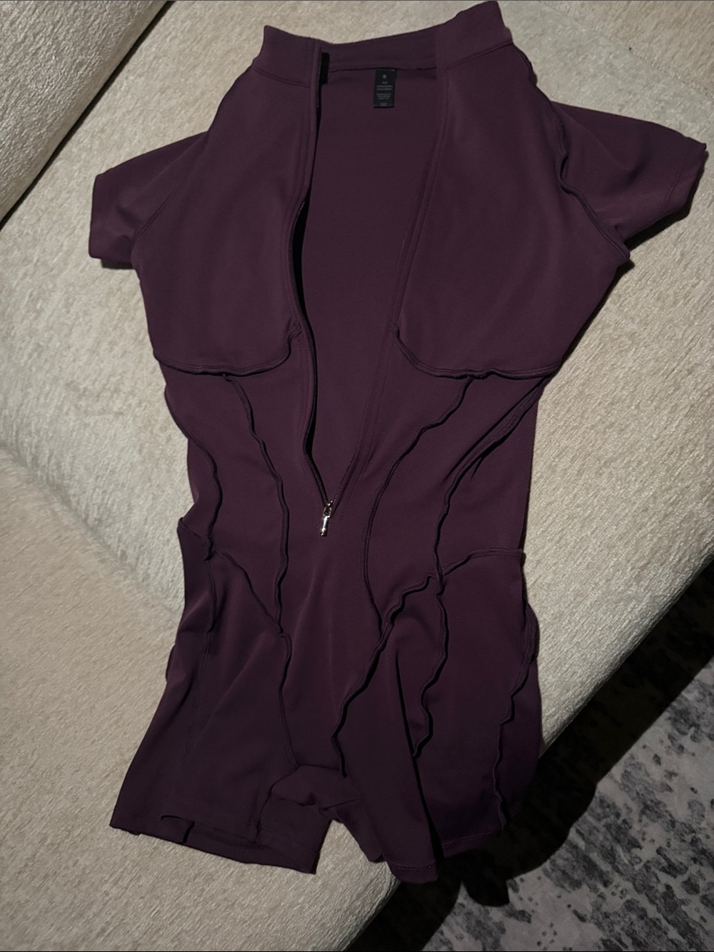 Women’s Plum Short-Sleeve Zip-Front Romper Jumpsuit